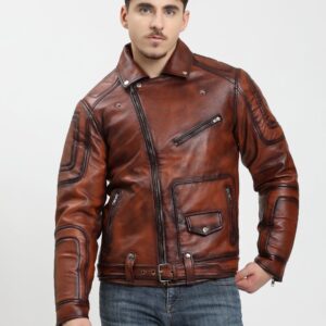 Vintage Brown Leather Jacket Retro Motorcycle style
