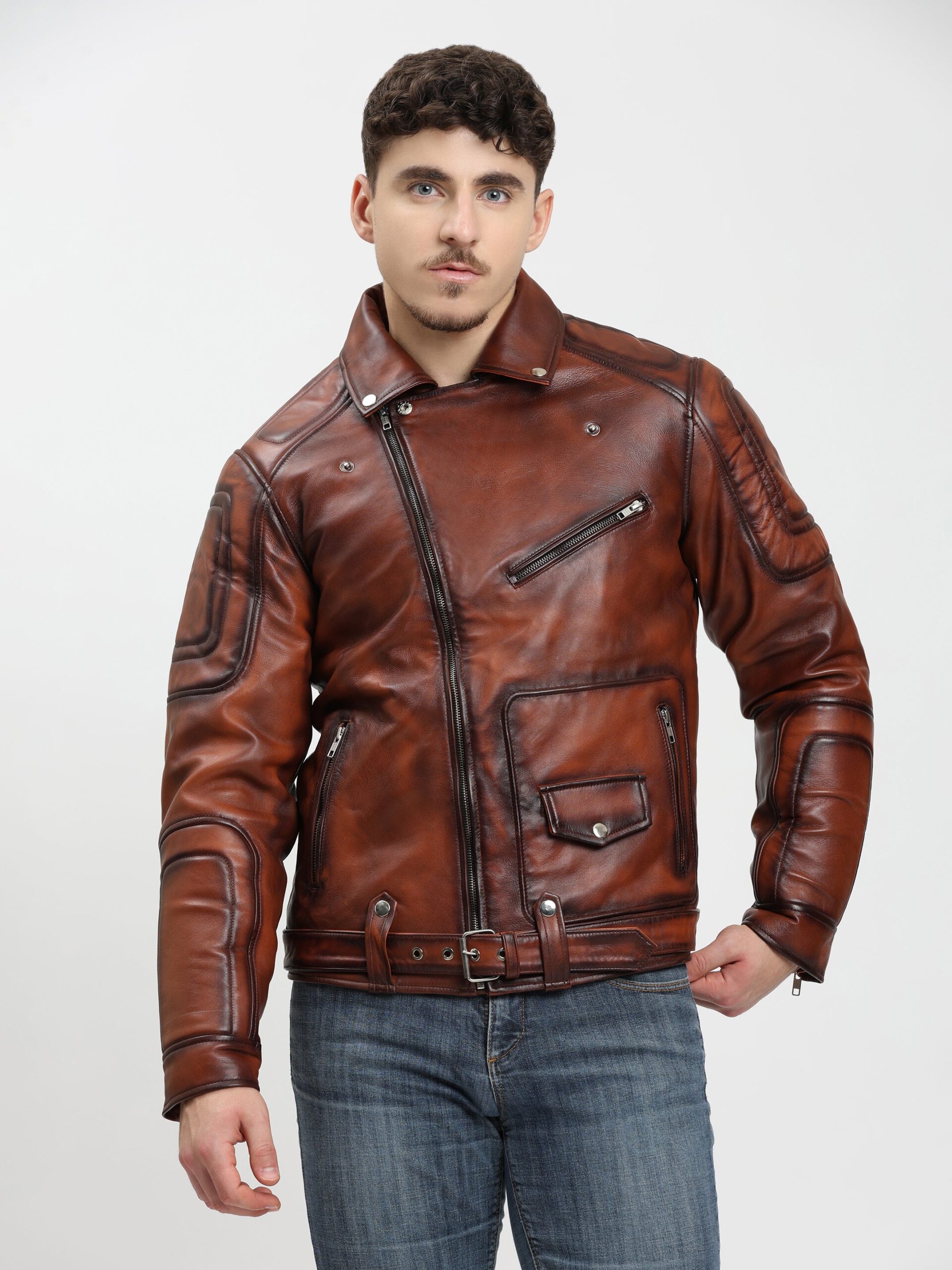 Vintage Brown Leather Jacket Retro Motorcycle style