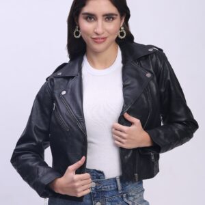 Women’s Genuine Sheepskin Leather Jacket with Princess Seams & Hidden Zip