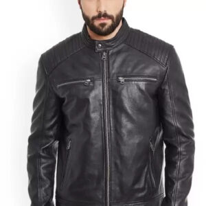 Arvind Distressed Black Leather Biker Jacket