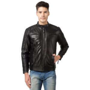 Men's Shoulder Padded Leather Jacket