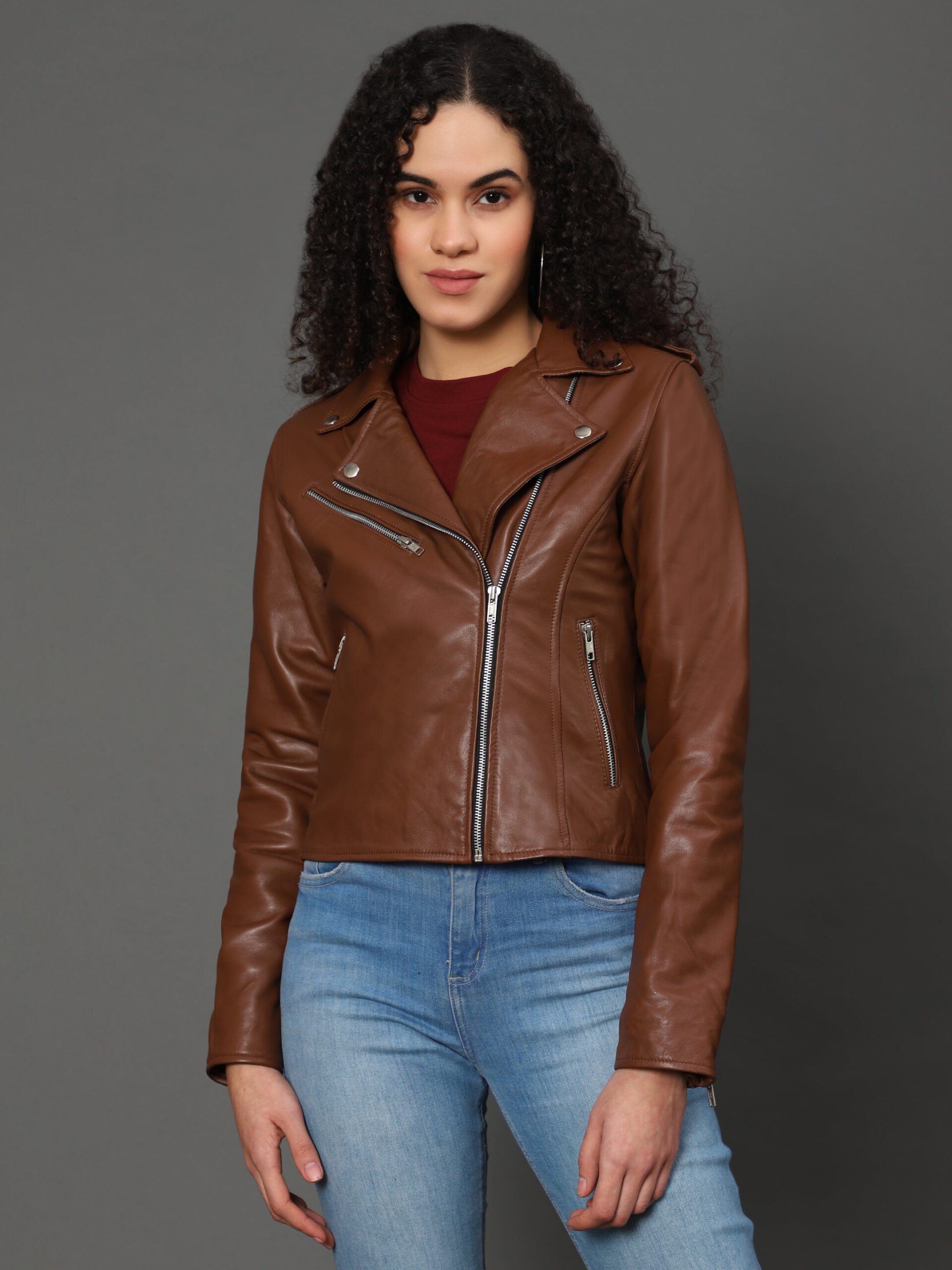 Women’s Brown Genuine Sheepskin Leather Jacket with Princess Seams - Image 7