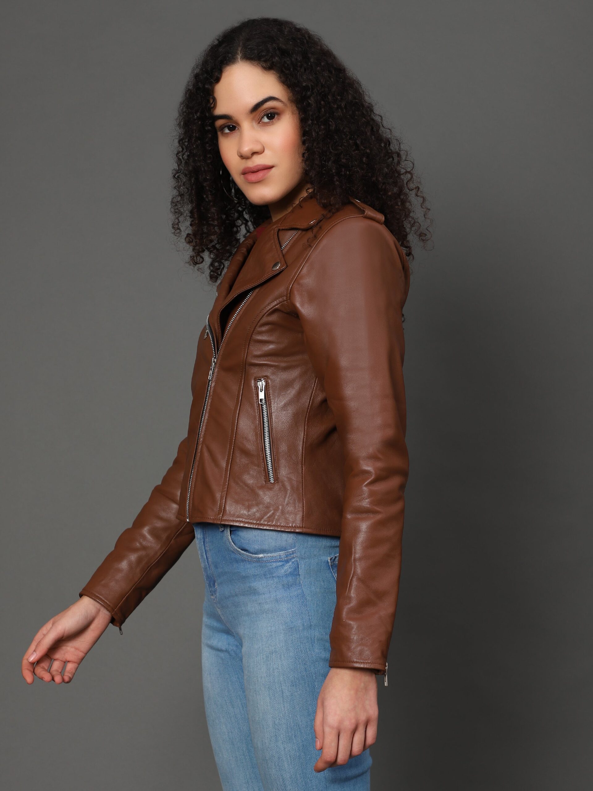 Women’s Brown Genuine Sheepskin Leather Jacket with Princess Seams - Image 6
