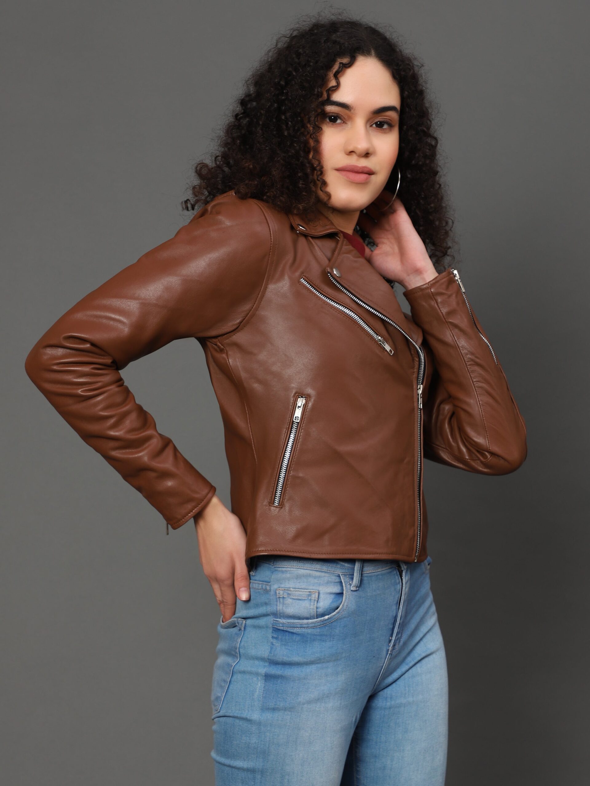 Women’s Brown Genuine Sheepskin Leather Jacket with Princess Seams - Image 5