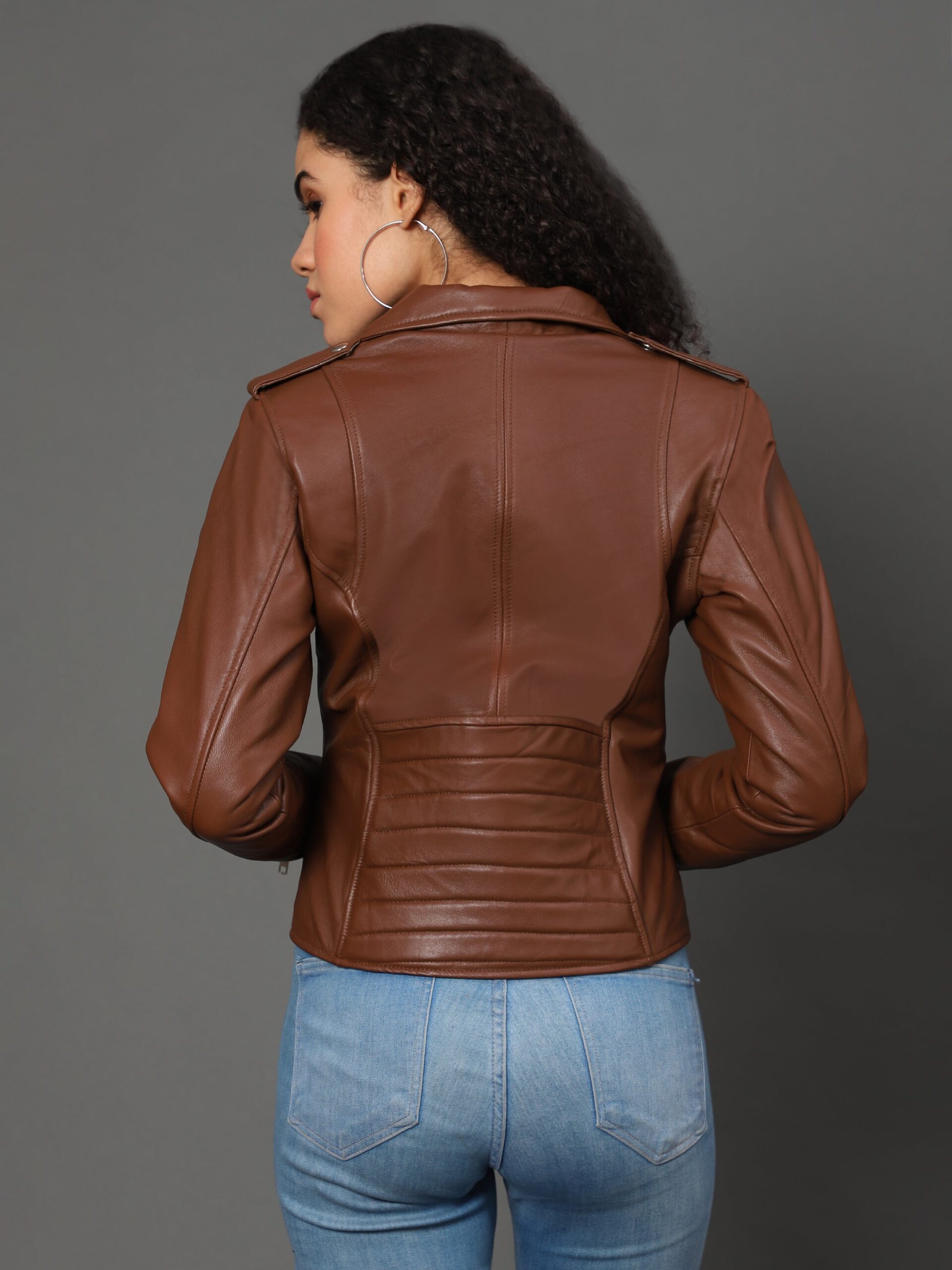 Women’s Brown Genuine Sheepskin Leather Jacket with Princess Seams - Image 4