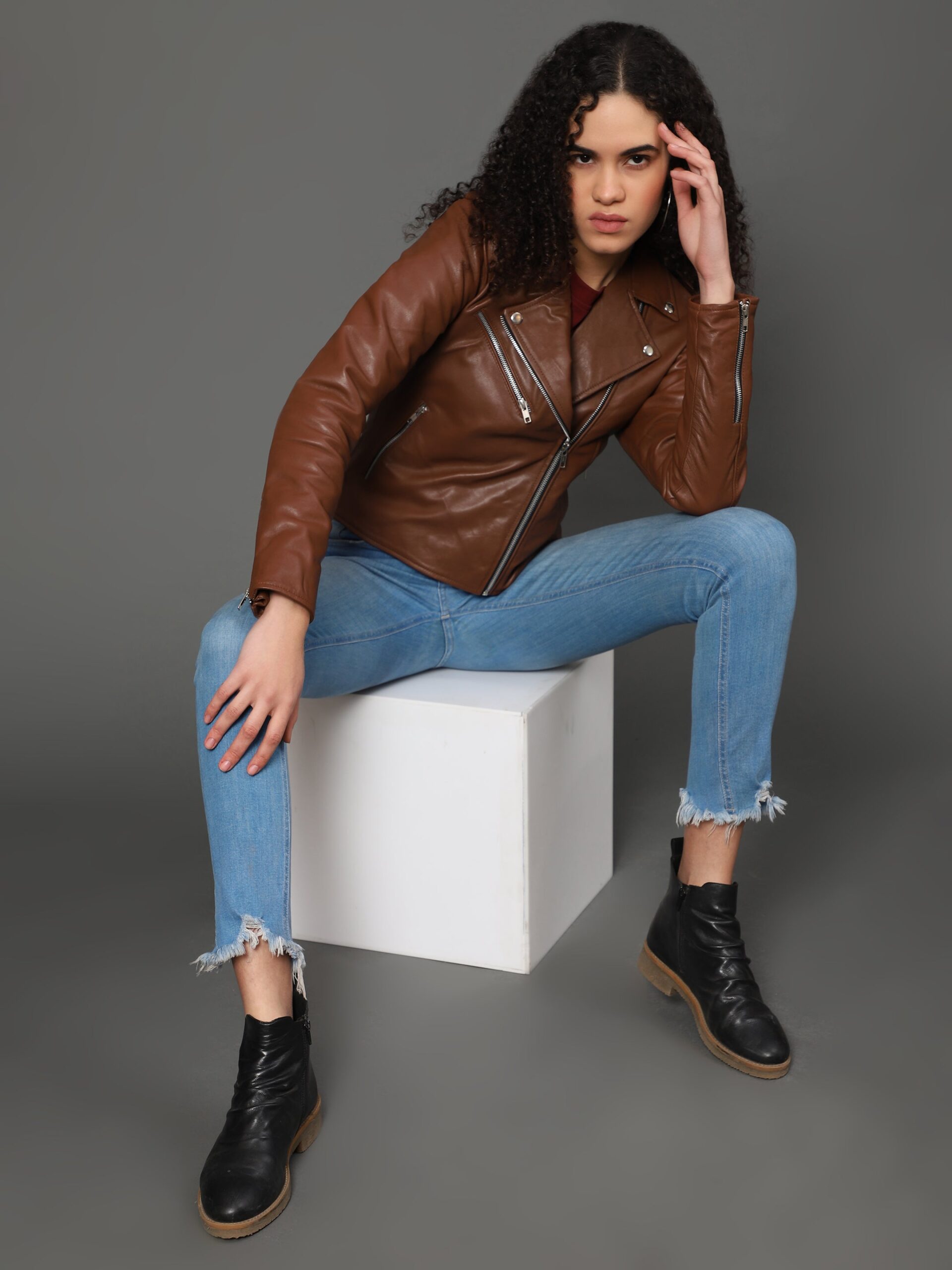 Women’s Brown Genuine Sheepskin Leather Jacket with Princess Seams - Image 3