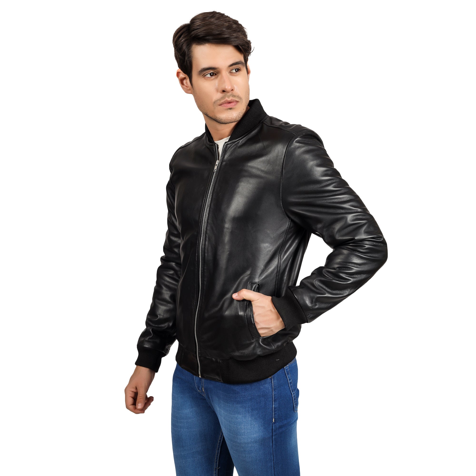 Elegant Bomber Leather Jacket - Image 3