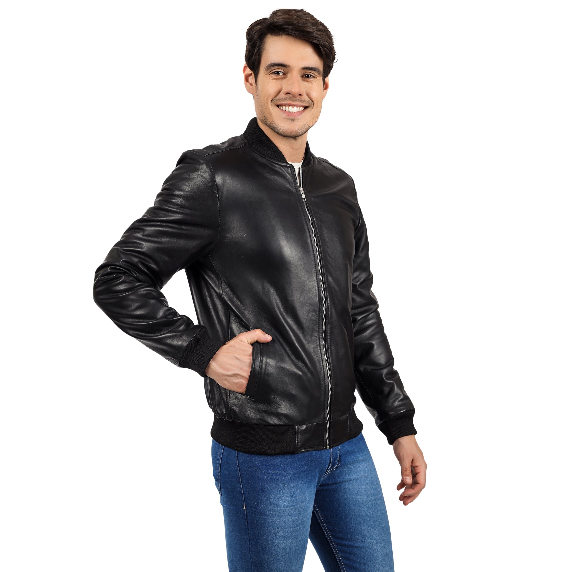 Elegant Bomber Leather Jacket - Image 4