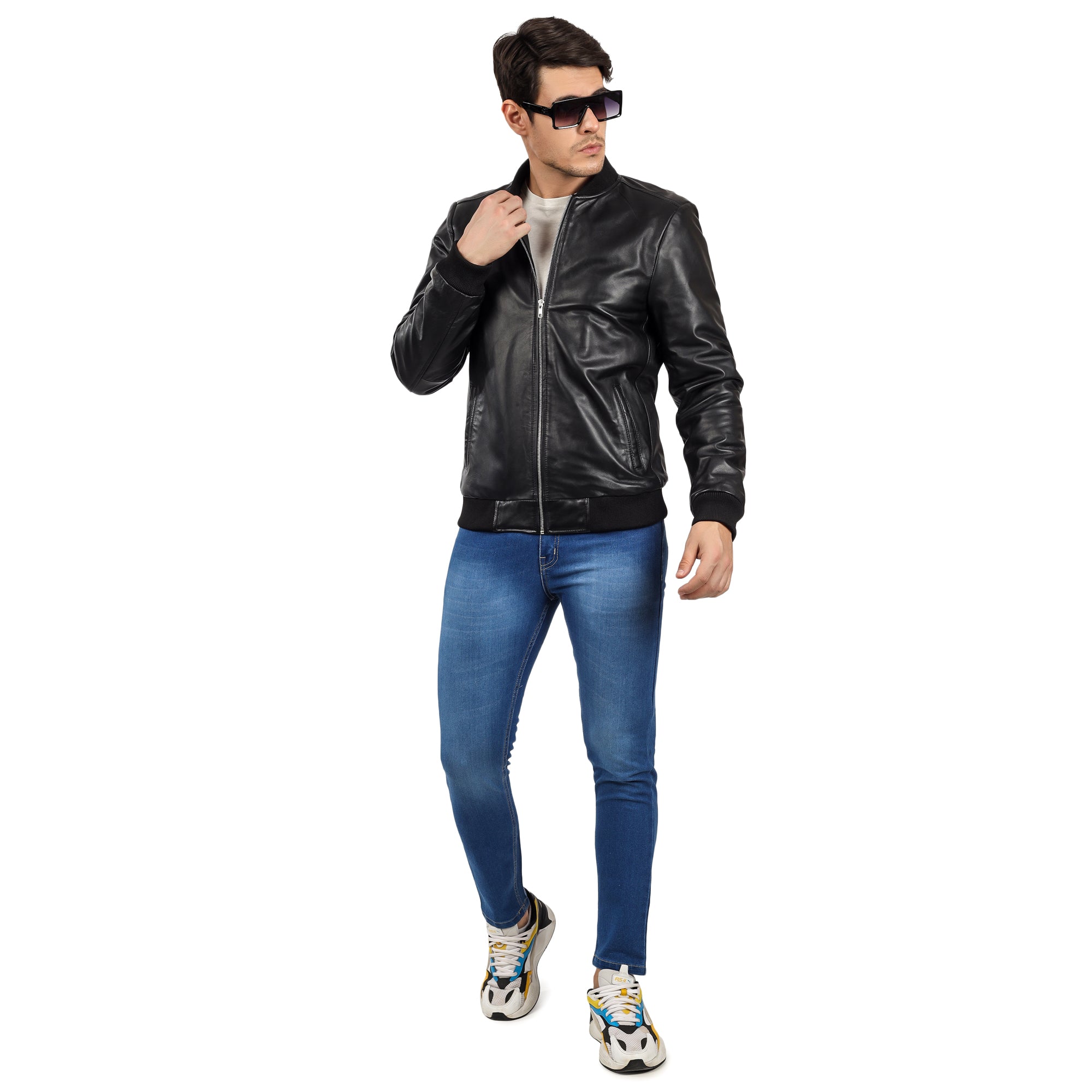 Elegant Bomber Leather Jacket - Image 5
