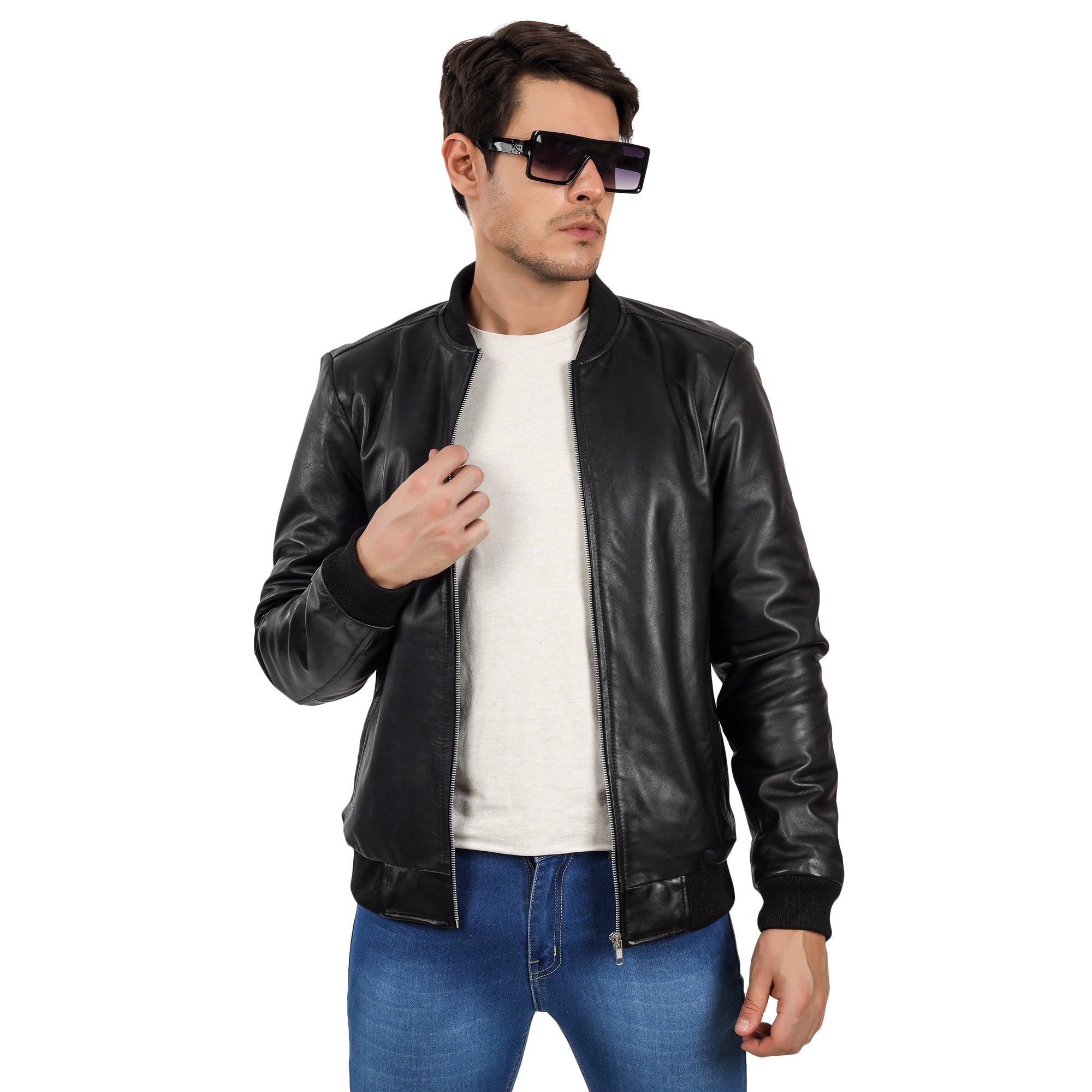 Elegant Bomber Leather Jacket - Image 6