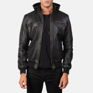 Men's Hooded Bomber Leather Jacket