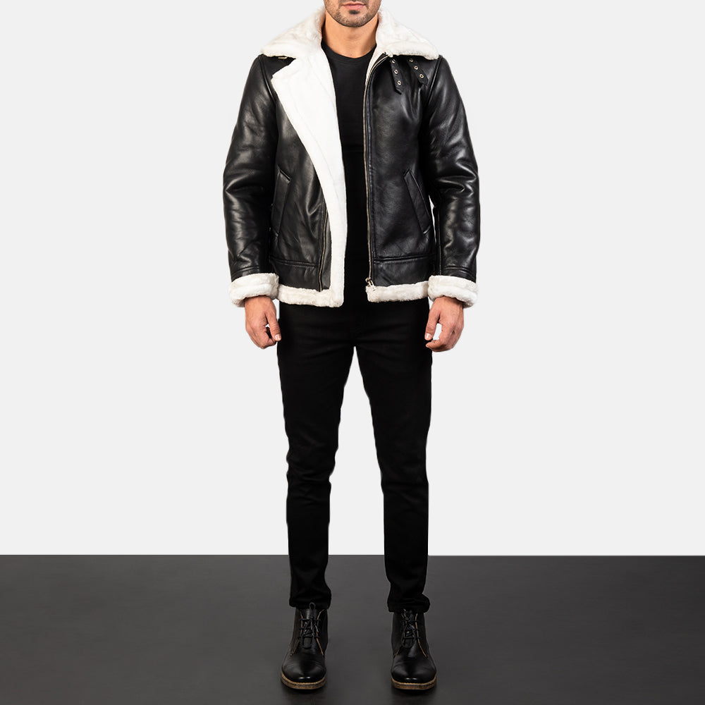 The Black Bomber Leather Jacket With Shearling Fur