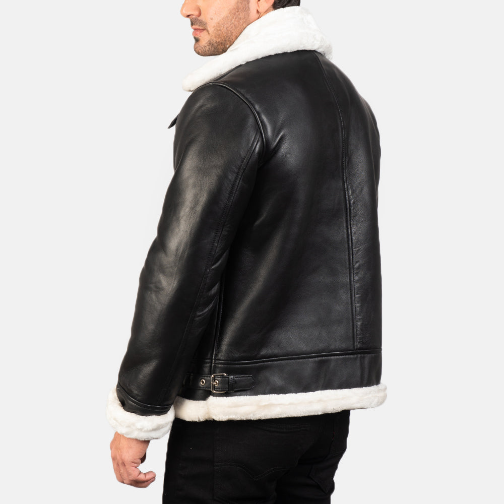 The Black Bomber Leather Jacket With Shearling Fur - Image 2