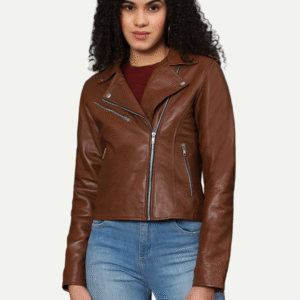 Women’s Brown Genuine Sheepskin Leather Jacket with Princess Seams