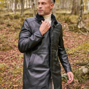 Black Sheepskin Leather Coat Detachable fur